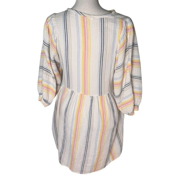 Sundry Long Sleeve Babydoll blouson sleeve mini dress neutral motif striped XS - Picture 4 of 6